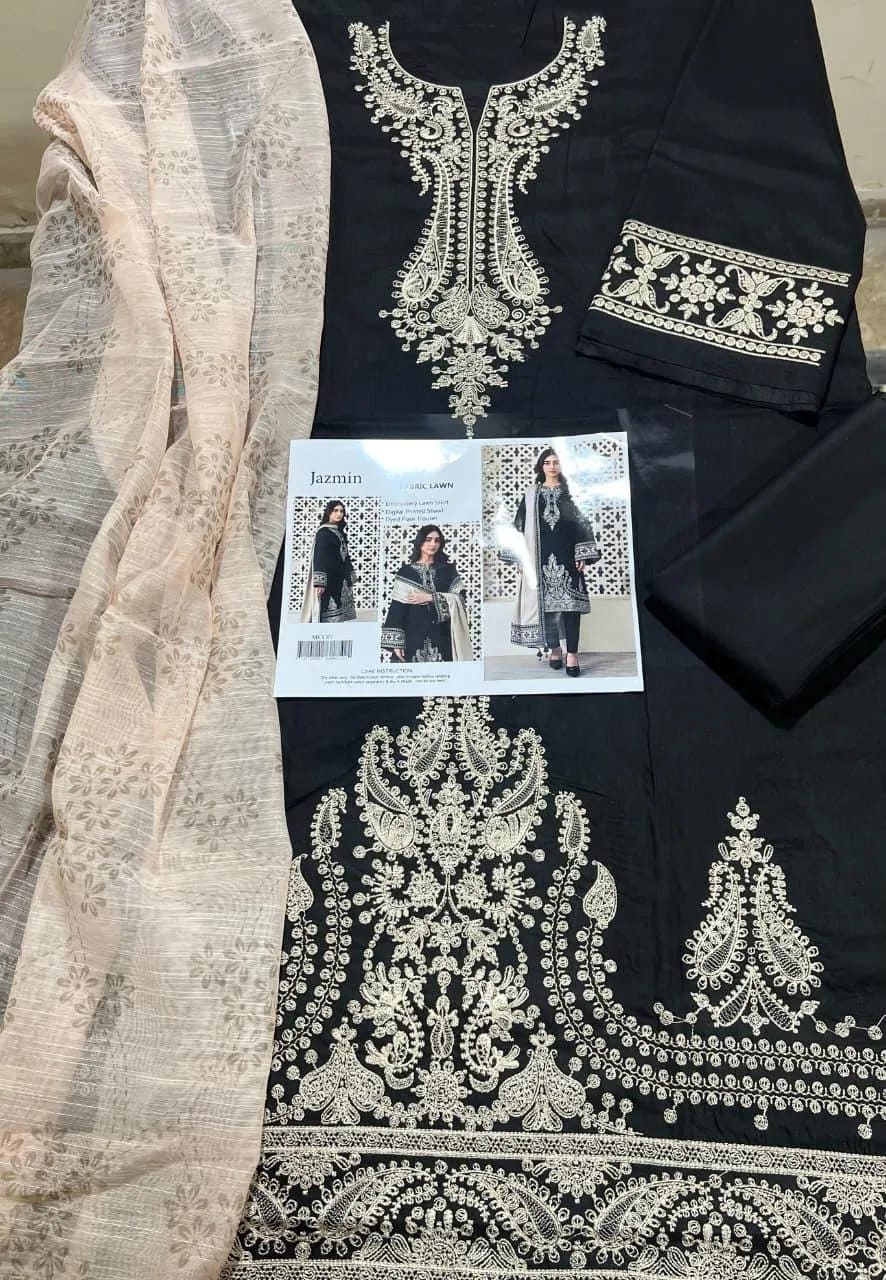 JAZMIN 3 pcs Unstitched Embroidered suit