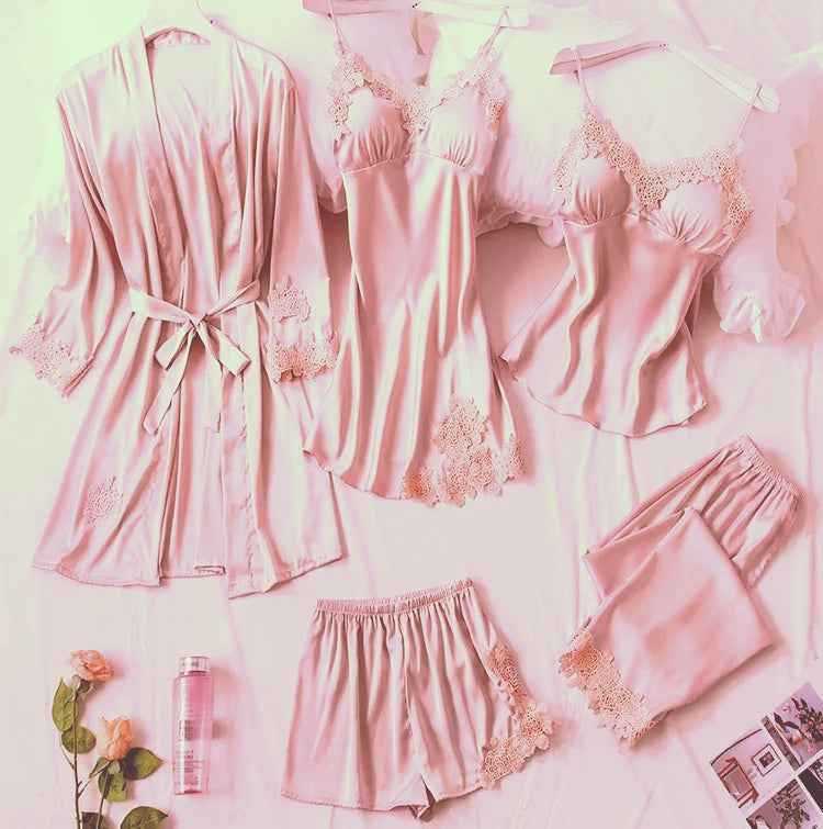 5Pcs Imported Nighty | High Quality Silk Night Wear | Honeymoon Bridal Set Pack of 5Pcs
