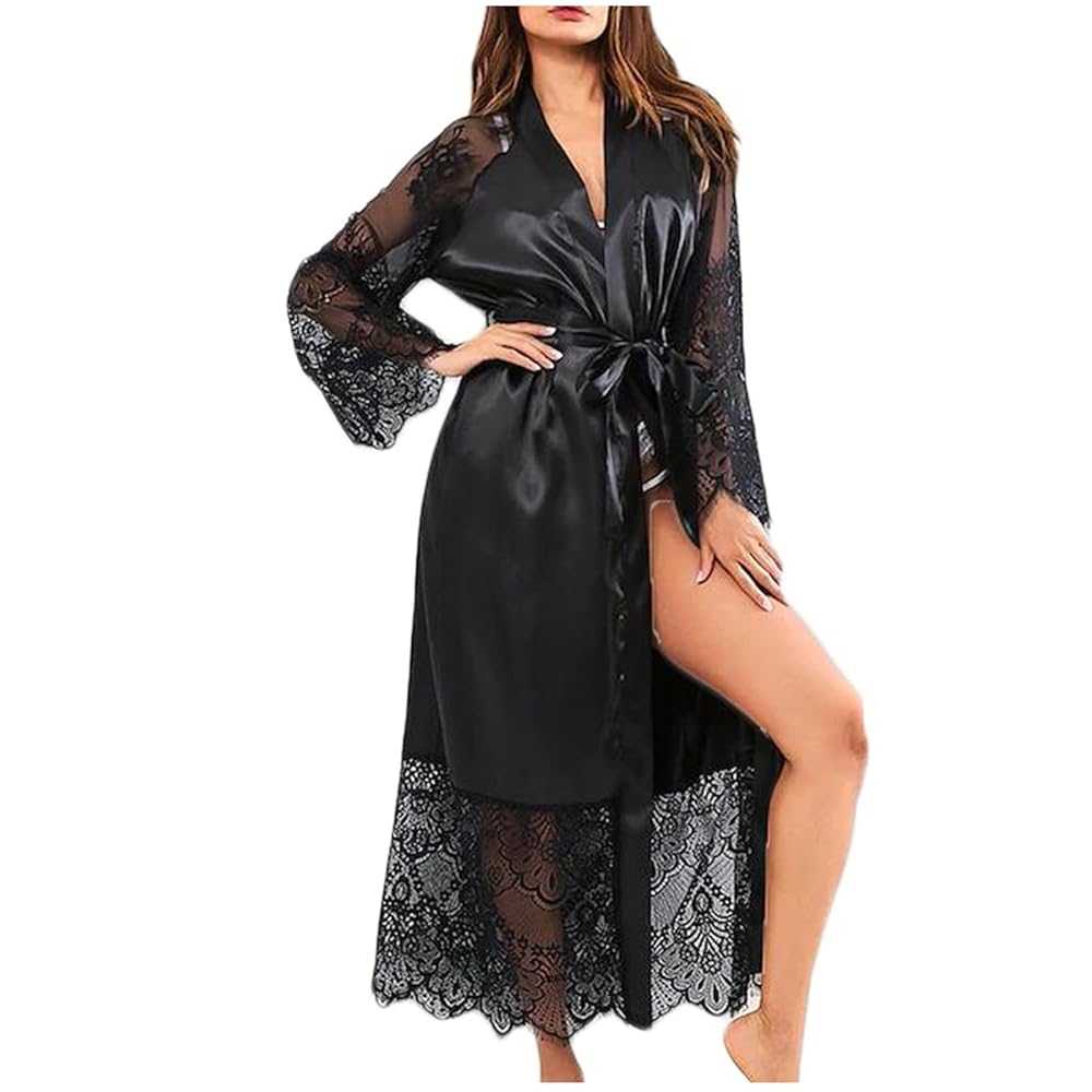 Two Hearts Imported 3-Pcs Satin & Lace Nightwear Set