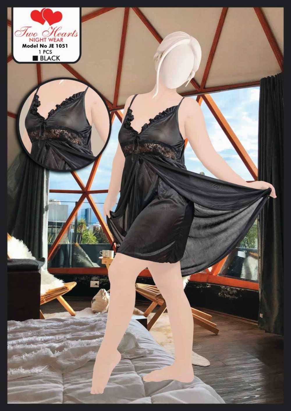 1 pcs Imported Satin Lace Nightwear for Women – Luxury Sleepwear Dress | Model JE 105