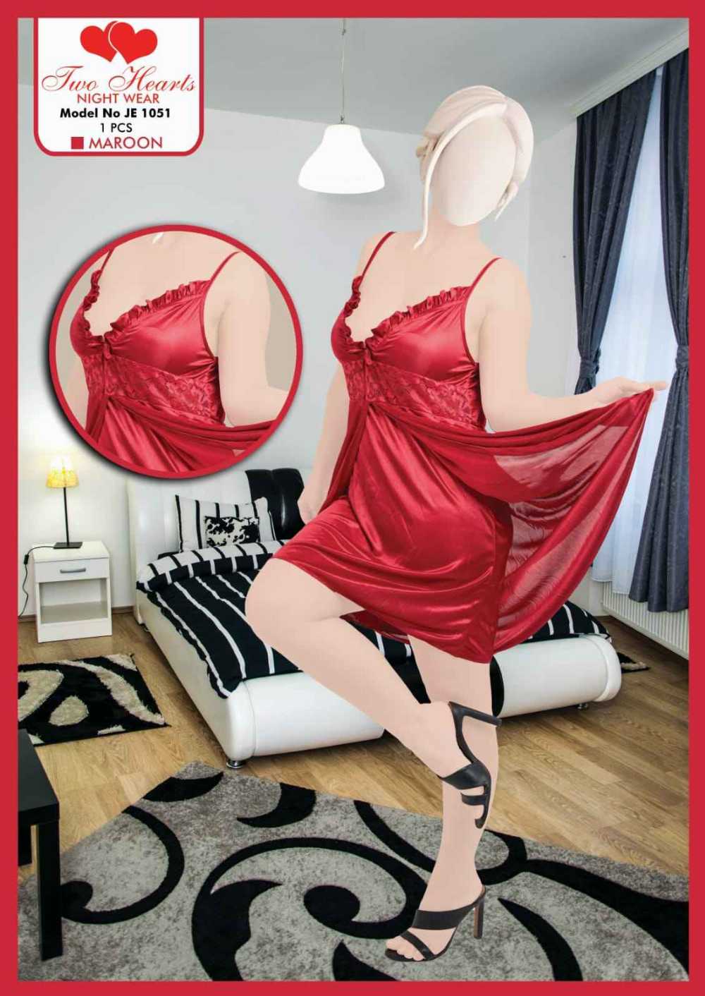 1 pcs Imported Satin Lace Nightwear for Women – Luxury Sleepwear Dress | Model JE 105